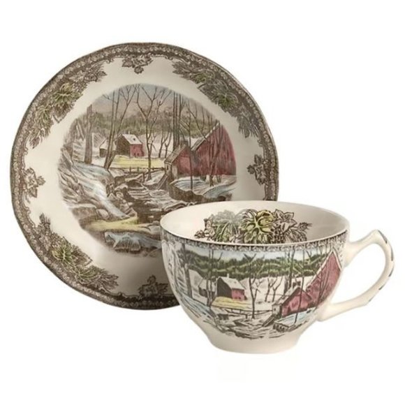 Flat Cup & Saucer Set The Friendly Village ("England 1883") by Johnson Brothers - Picture 3 of 7